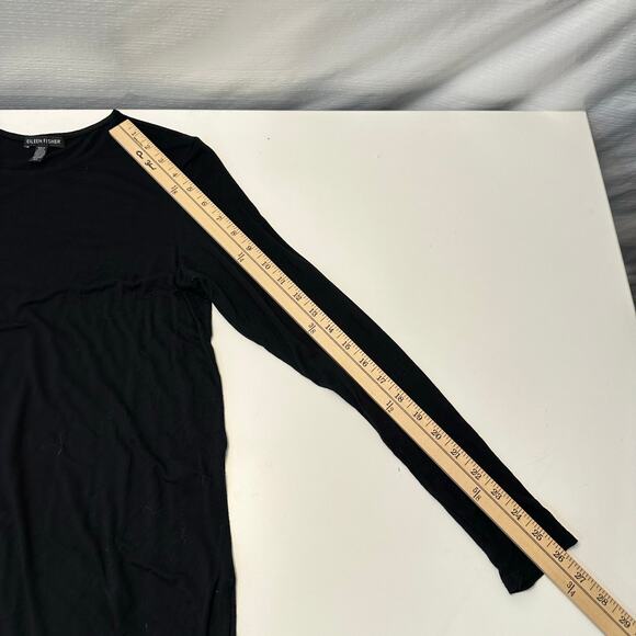 Eileen Fisher Womens Long Sleeve Tunic Top Size M Black Relaxed Soft Minimalist - Picture 9 of 10
